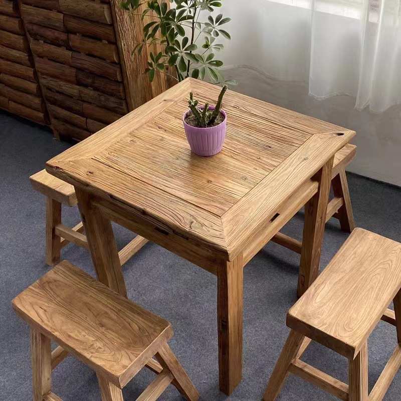 复古怀旧方桌风化纹理实木八仙桌茶桌泡茶台饭店民宿老榆木餐桌