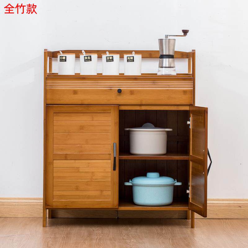 W6全竹餐边柜微波炉置物架实木厨房收纳柜碗柜茶水柜客厅储物柜简