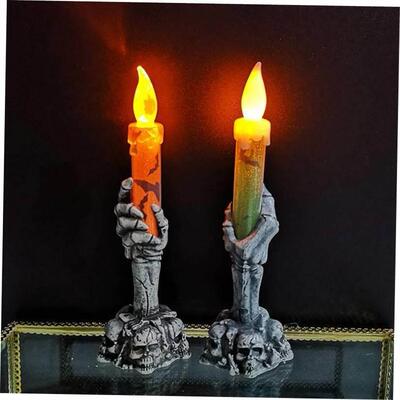 Halloween LED Lights Horror Skull Ghost Holding Candle Lamp