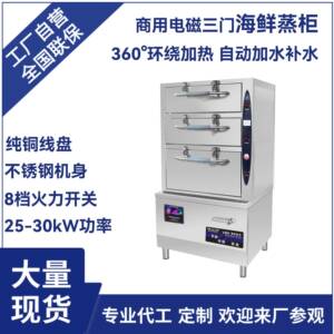 商用大功率电磁蒸柜三门海鲜蒸柜蒸炉蒸箱25KW蒸鱼虾柜30KW非电热
