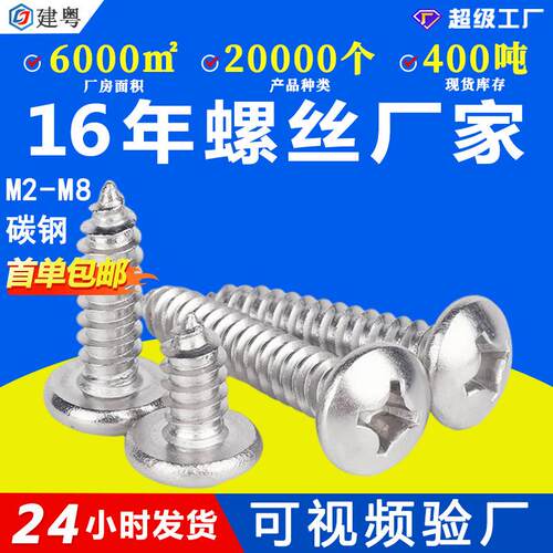PA铁镀锌自攻螺丝十字圆头自攻丝盘头自攻钉M1.4/M2/M3/M 4/M5/M6