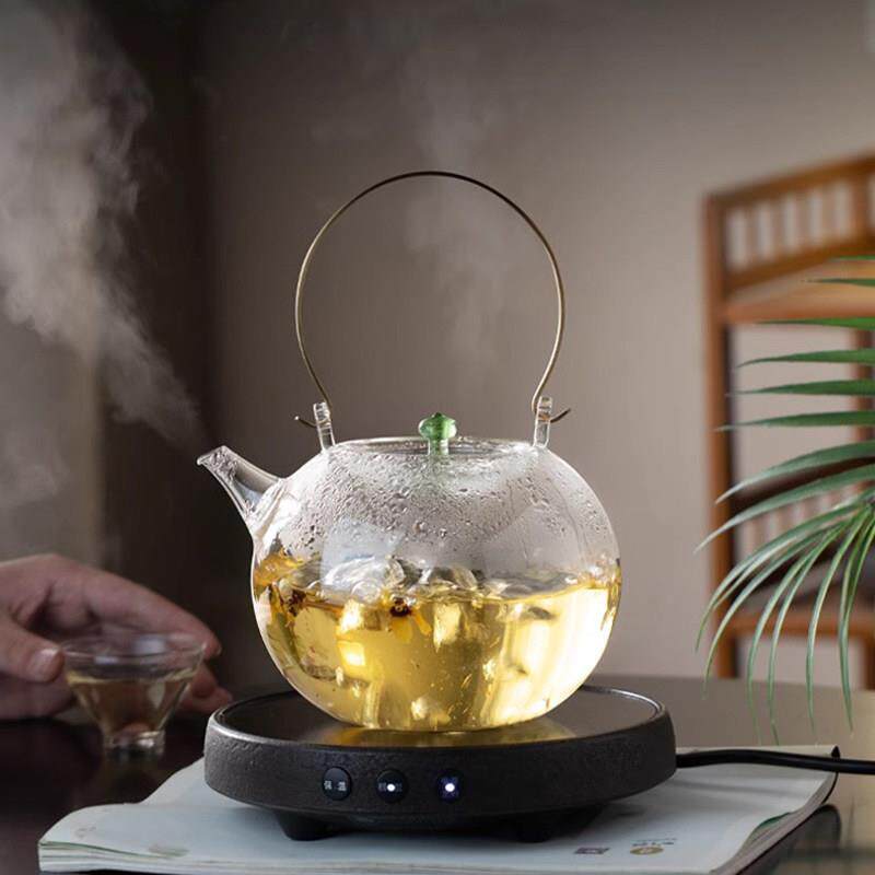 触摸小姐耐热玻璃茶壶大容量家用花茶壶电陶瓷炉铜柄提梁水壶
