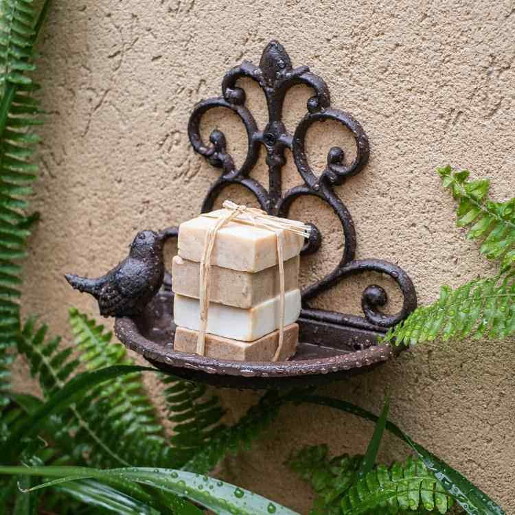 铸铁工艺品挂钩铁艺鸟食盆皂盒储物盒壁饰花园庭院杂货装饰品