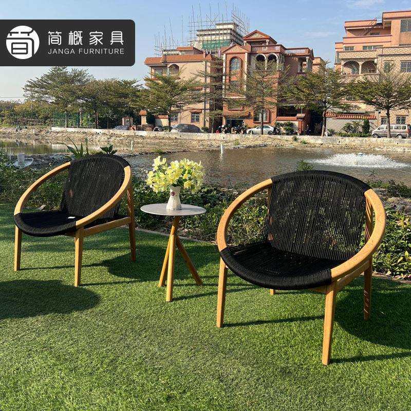 北欧实木户外休闲绳编沙发椅民宿酒店公园阳台露台休闲单人椅组合