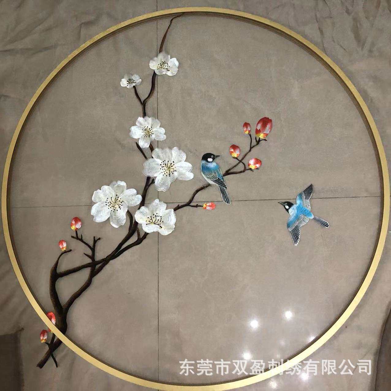 精美苏绣双面机器刺绣半透明屏风入户玄关家居隔断心软装设计实木