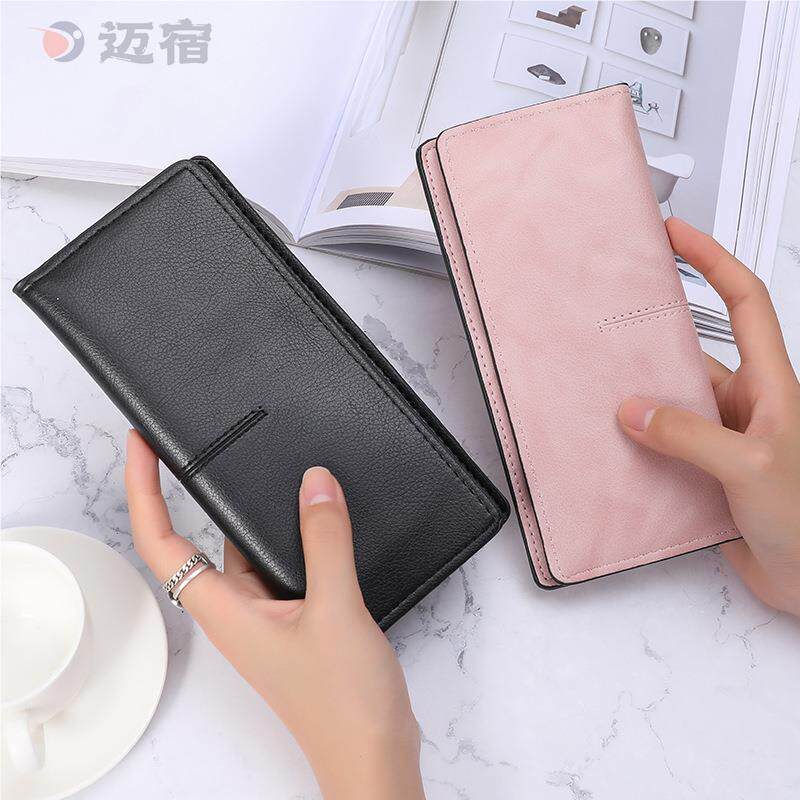 韩版钱包女士长款纯色简约薄款钱夹多卡位防消磁复古零钱手拿包女
