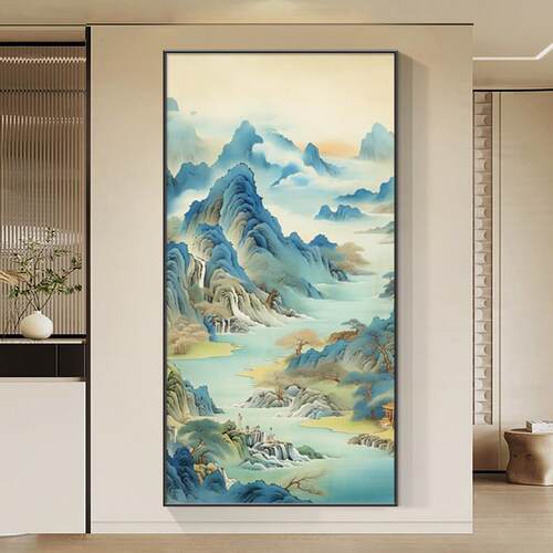 进门图走廊道壁画过新江山挂画装饰画万里图靠山高档玄关中式大气