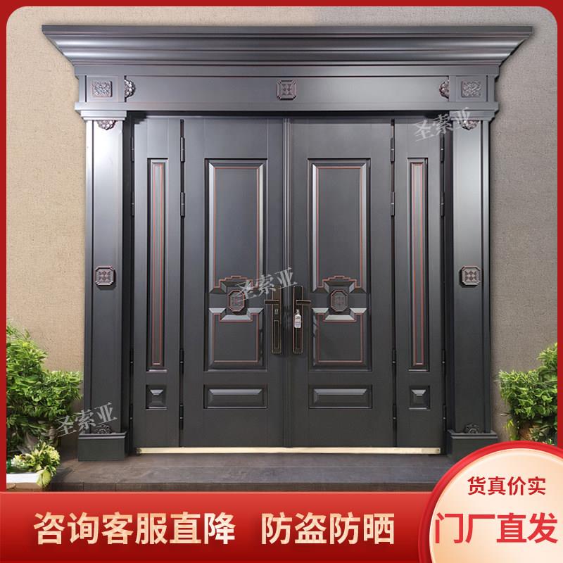 锌合金别墅大门双开门中式铜门农村自建房大门进户门乡村客厅大门