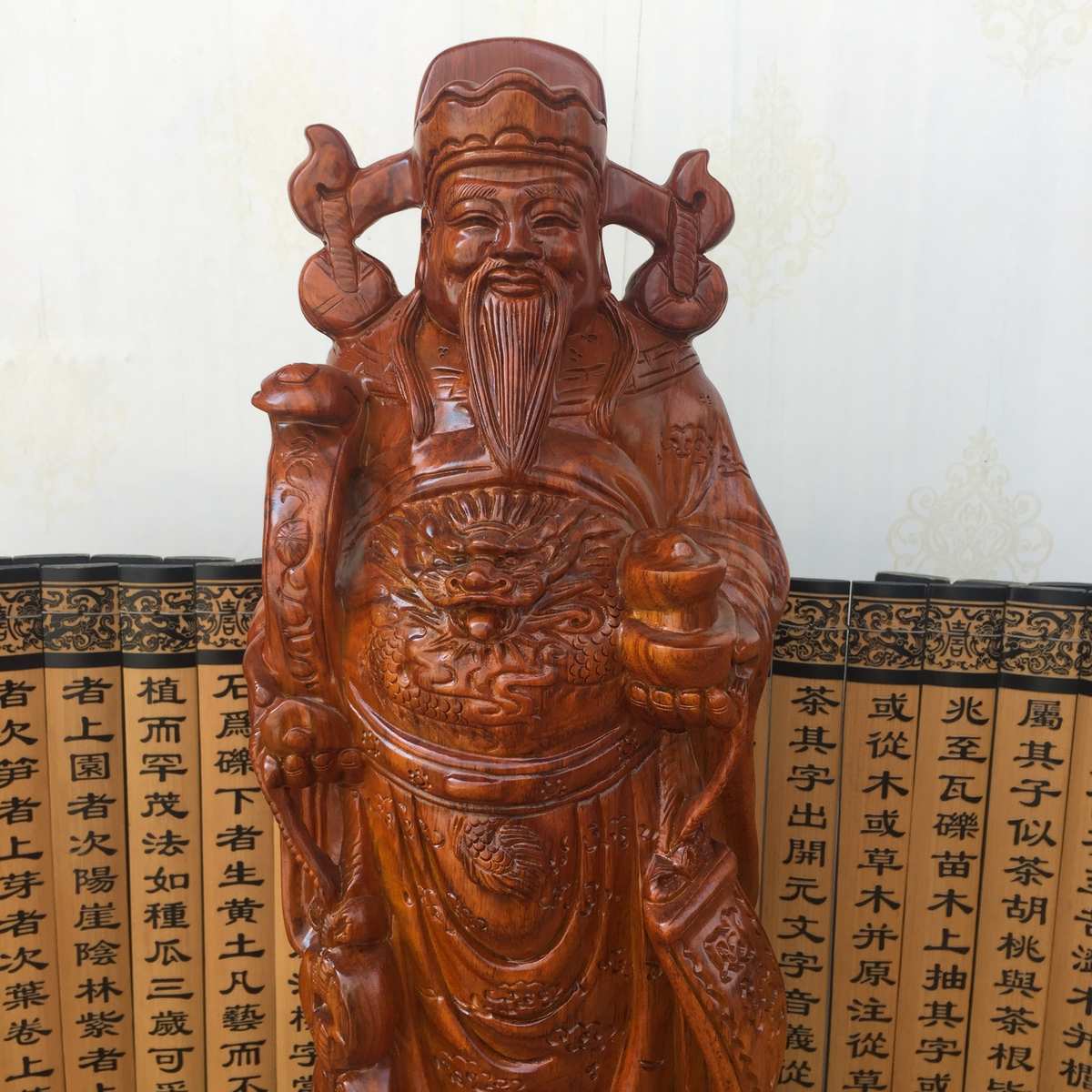 摆件 木雕工艺品客厅厂家家居花梨店铺财神爷摆件实木 批发办公