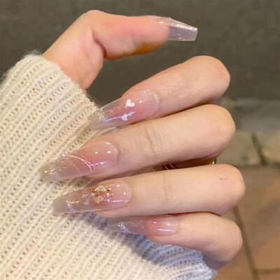 24pcs/box Fake Nails Press on Short Reusable with Designs Se