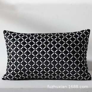 现代简约轻奢黑色麂皮绒编织沙发抱枕样板间客厅靠垫设计师腰枕套