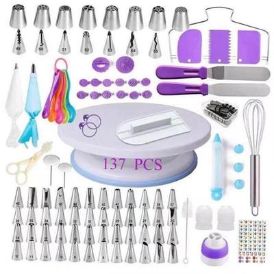 137Pcs Cake Turntable Decorating Tools Piping Nozzle Bag Se1