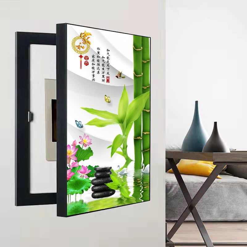 竖版侧开电表箱装饰画免打孔简约风竖款客厅挂画遮挡电闸盒配电箱