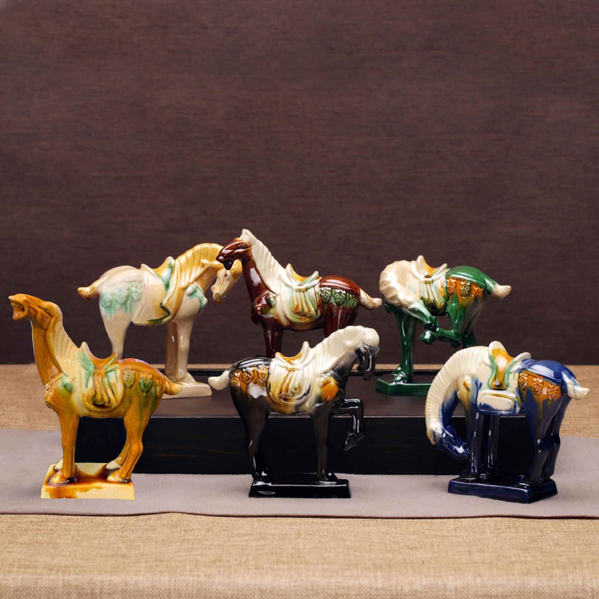 特价唐三彩马陶瓷马创意摆件六俊马家居装饰品工艺品礼品桌面摆设