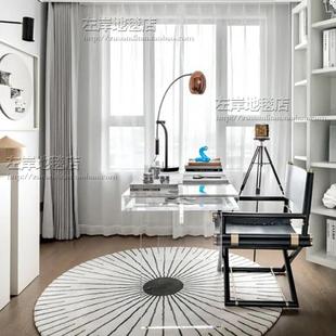 RI0T圆间形简红约F75SJT76黑白条纹客厅茶几沙发卧室边书房餐床厅