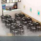 轻奢仿大理石商用餐桌长方形饭桌靠墙出租房酒店面馆餐饮桌椅组合