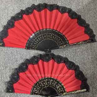 Anita木扇定制蕾丝扇折扇西班牙扇红色蕾丝扇弗朗明哥花边舞蹈扇