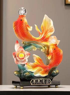 新款直销新中式高档双鱼摆件招财客厅电视柜玄关展示柜装饰品乔迁