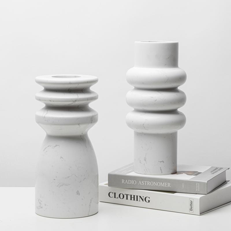 简约代创意大理石圆餐柱花现瓶花器软装客厅茶MJT几桌黑白装家居