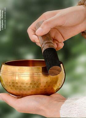 颂钵梵音钵音碗佛音碗瑜伽冥想满月静心钵铜磬法器尼泊尔手工铜钵