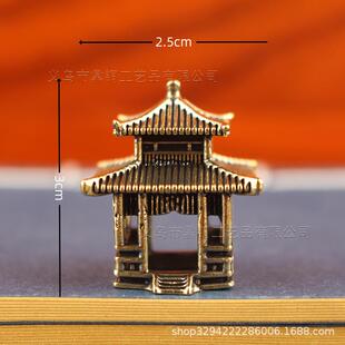 黄铜古楼客栈假山鱼缸造景创意摆件书房办公室立体宫殿摆件工艺品
