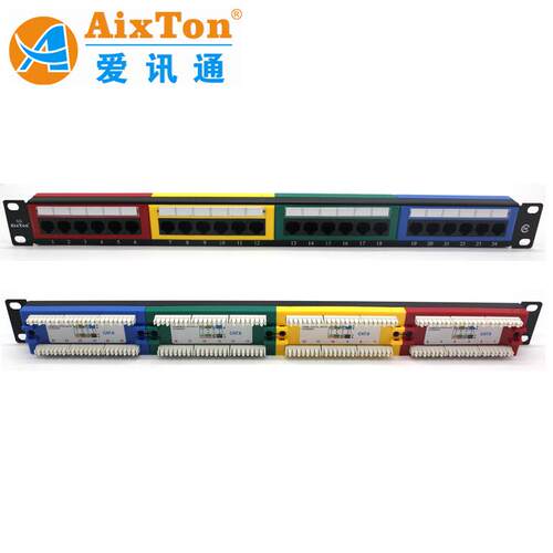AixTon超五类24口网络配线架 CAT5e 非屏蔽配线架 四彩工程配线架