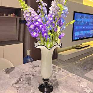 插花花瓶系法式黑白玻璃风灯摆件水培手工中古白菜家居装饰器口风