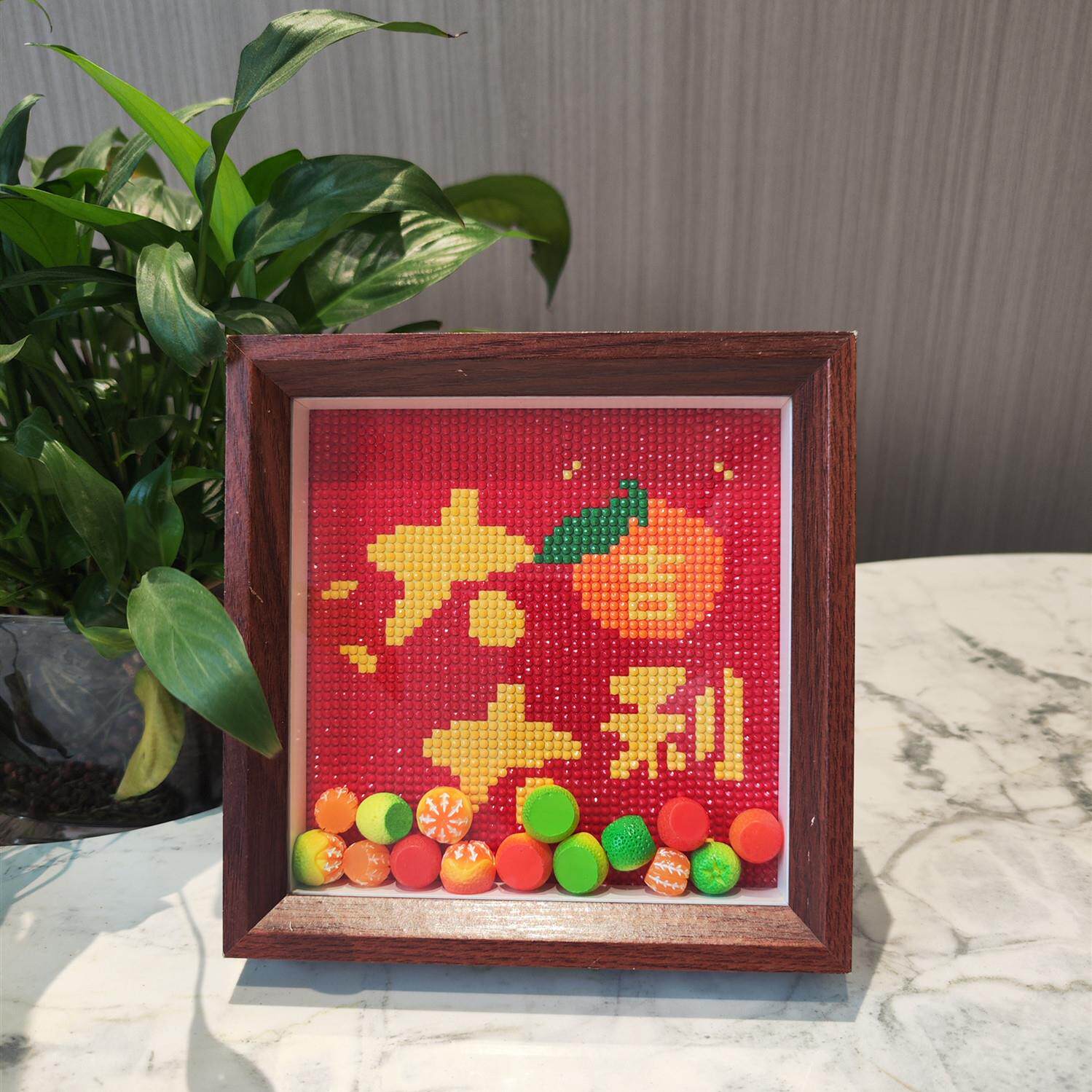 玻025新款真工璃相框大吉SRS大利钻石画 画2手家居摆饰十字绣摆台