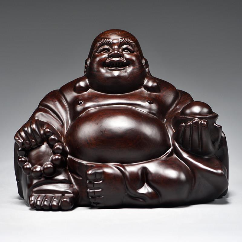 黑檀木质弥勒佛像雕刻摆件实木坐笑佛家居木制玄关装饰红木工艺品