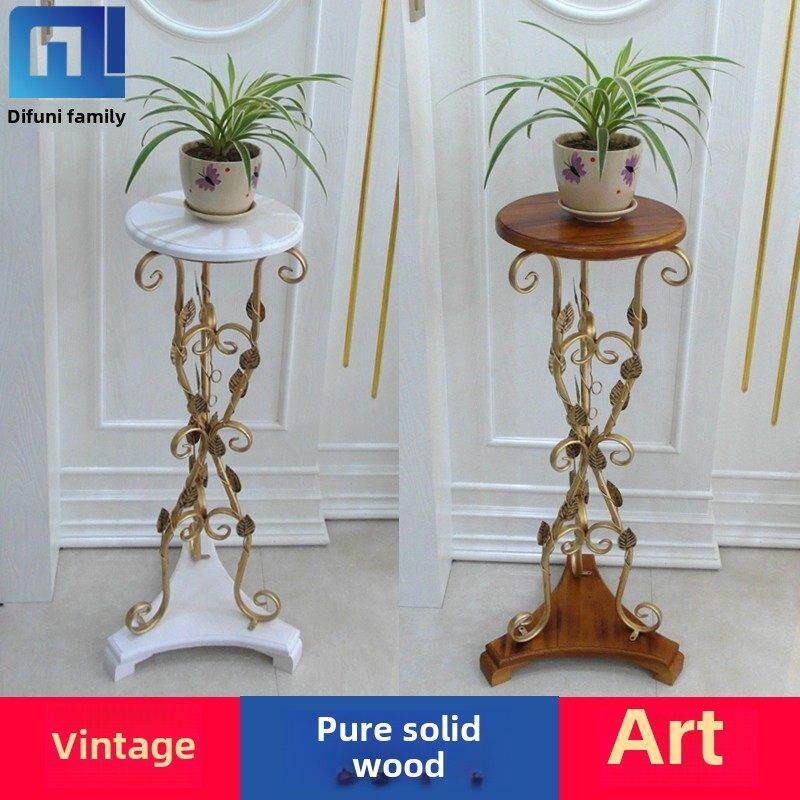 欧式花架实木室内花架客厅家用花盆架铁艺单层落地式阳台置物架子