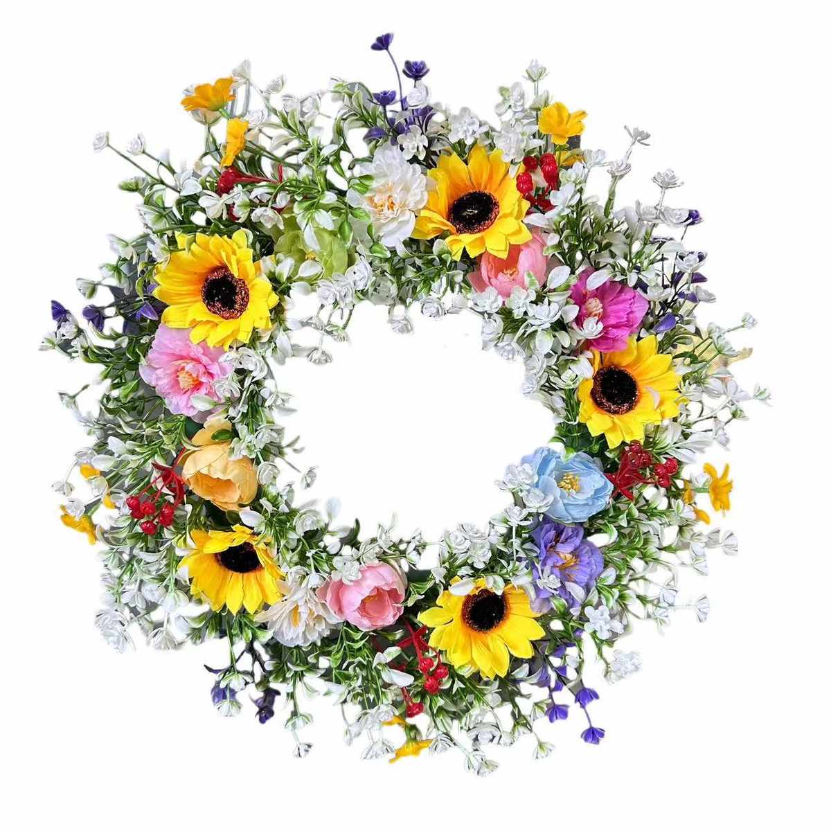 2025四季向日葵彩色仿真花环门挂壁挂家居农舍装饰挂件
