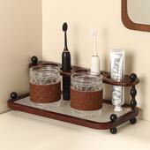 中古风高颜木托盘牙刷架酒值架民木托盘牙宿创意牙杯收纳架乔迁礼