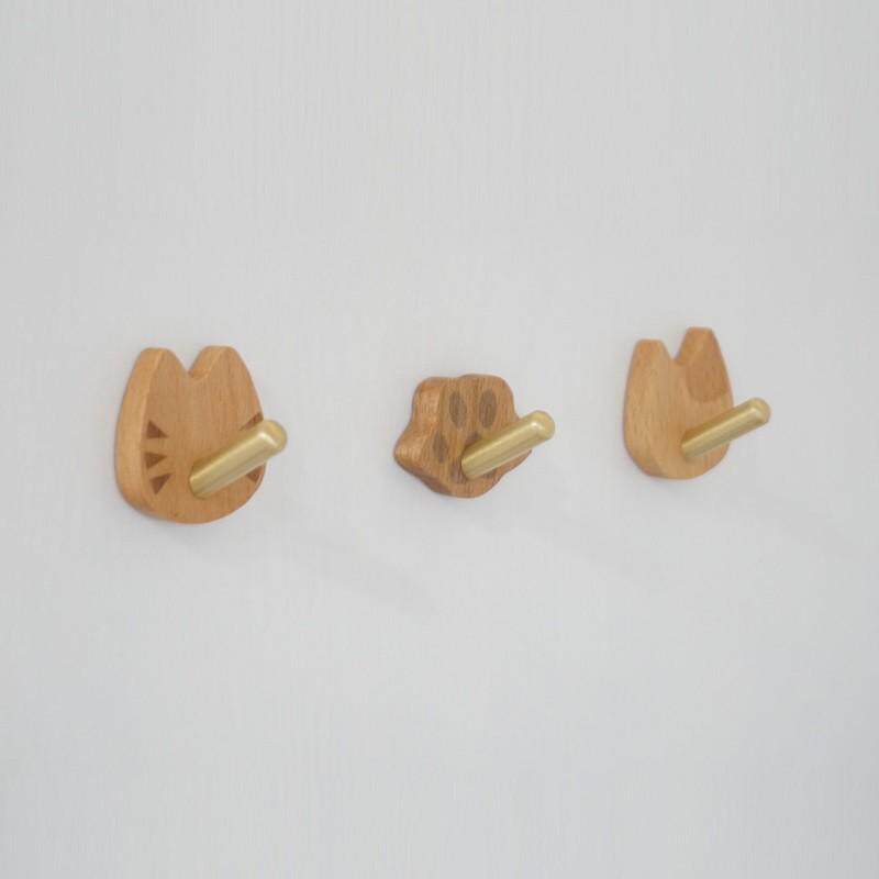 实木动物挂衣钩墙壁装饰挂钩免打孔木质强力衣帽钩可爱儿童粘钩