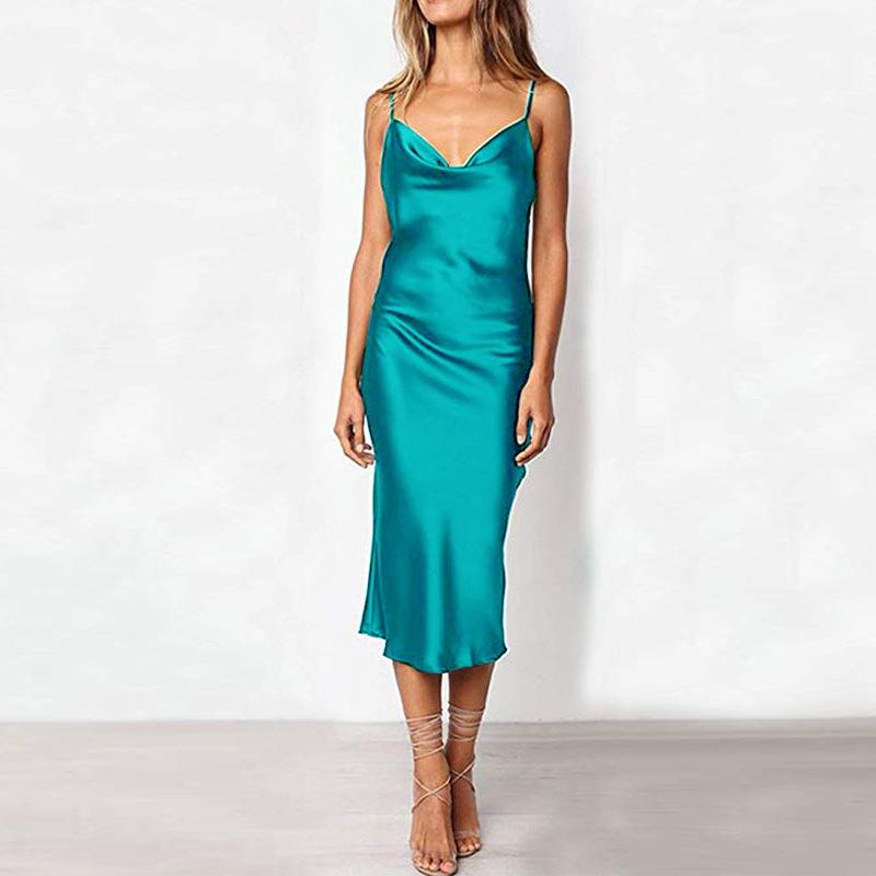 long suspender banquet dress slim silk imitation color
