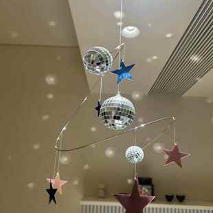 星星夜空反光挂饰手工DIY阳光捕手迪斯科灯球星球旋转平衡吊饰