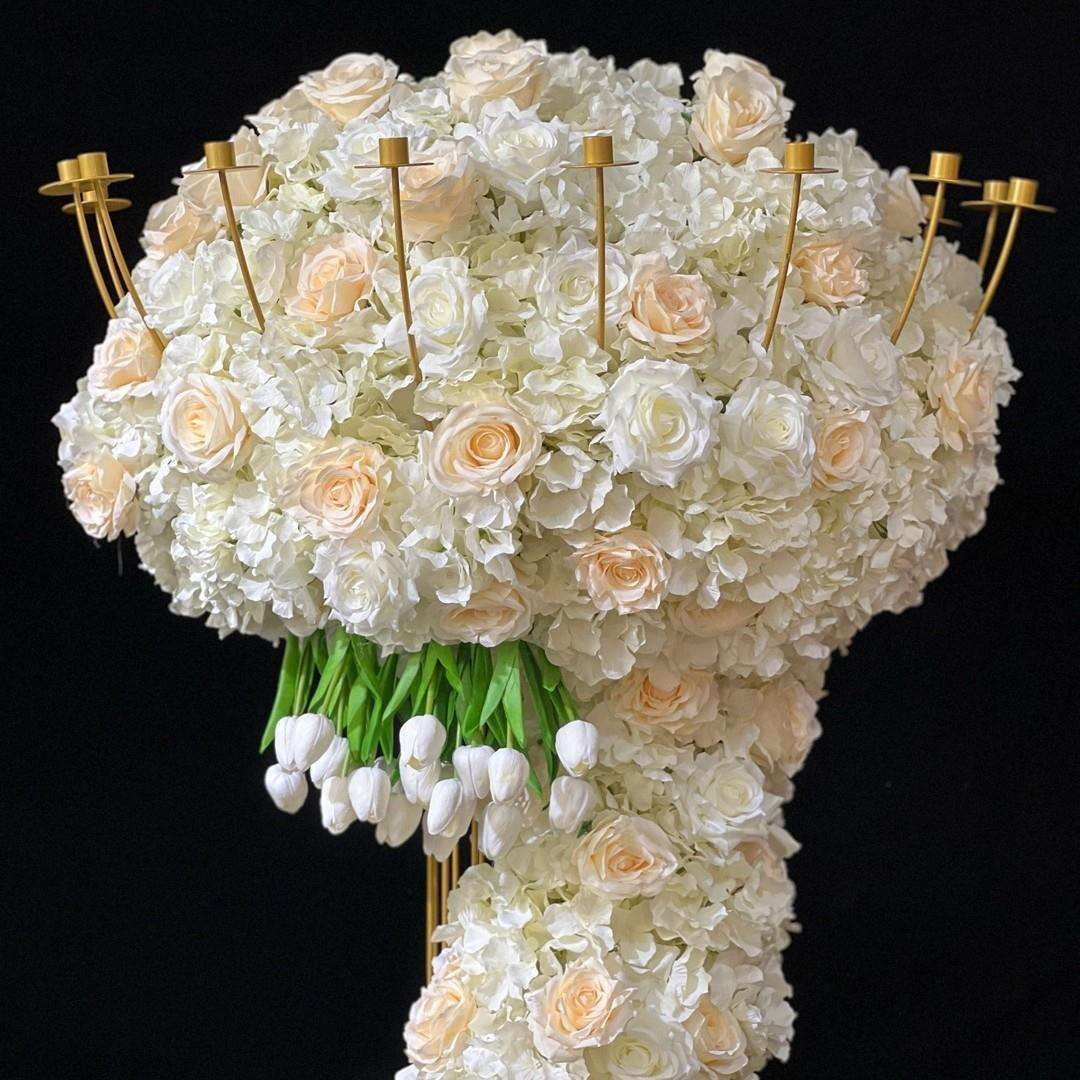 外贸香槟色花柱成品花 香槟白色婚礼花柱 新款婚礼堂装饰假花