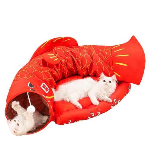 趣味猫咪四季锦鲤隧道封闭可拆洗猫咪躲避屋多猫家庭猫通道滚地龙