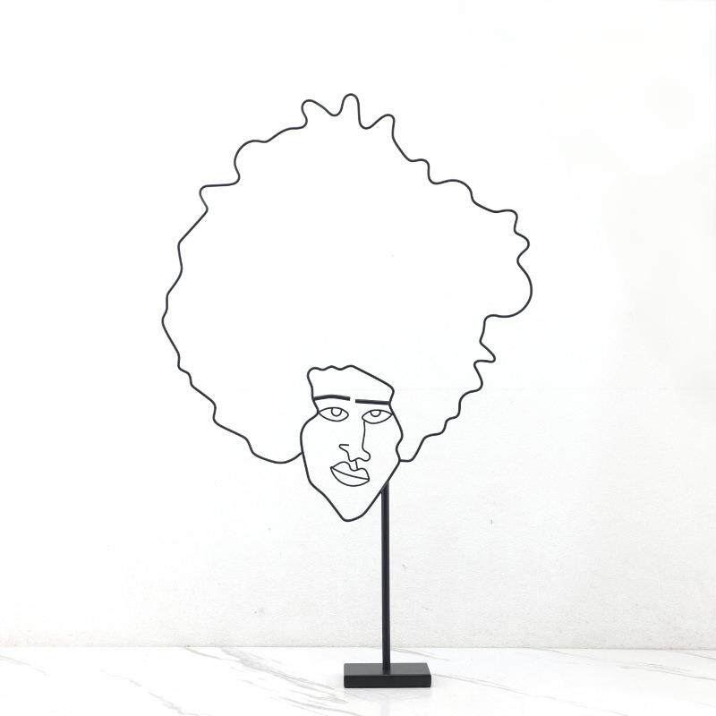 欧式创意铁艺黑色线条五官摆件样板房售楼部卧室书房客厅桌面饰品