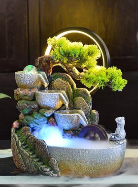 高山流水假山喷泉景观水车循环水景招财客厅桌面风水轮转运球摆件