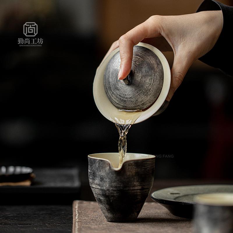 诧寂风手2024-5-3工鎏银马蹄盖碗粉粗茶陶功引夫具不烫单手泡茶碗