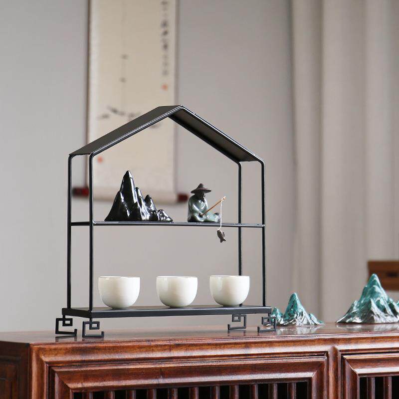 展架小博古架铁艺摆件中式玄关架仿古多宝阁茶壶茶具架子小多宝格