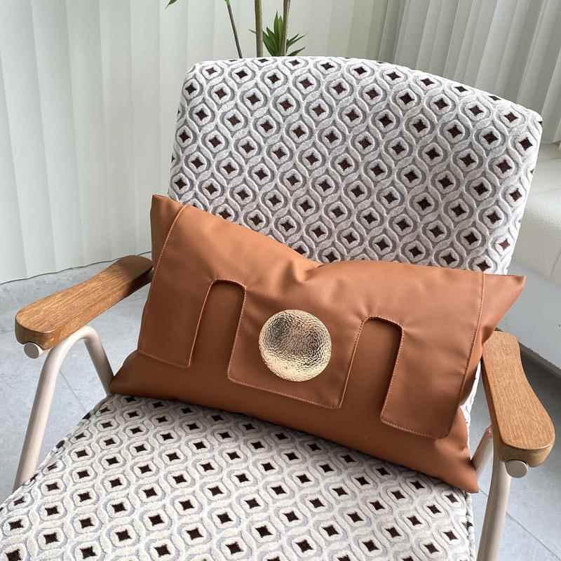 色橙色橘U皮革金色大P碗装饰腰枕长方形3式0*50轻奢新中沙发PWF靠