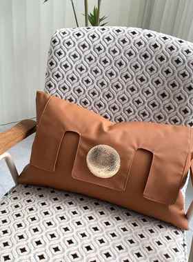 色橙色橘U皮革金色大P碗装饰腰枕长方形3式0*50轻奢新中沙发PWF靠