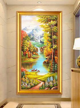 网红旭定日东聚宝美盆手绘升油画风景山水式玄关装饰画过走廊道挂