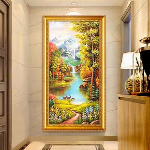 网红旭定日东聚宝美盆手绘升油画风景山水式玄关装饰画过走廊道挂
