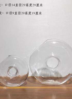 透明简约创意中孔斜口玻璃花瓶家居样板房水养绿萝阳台花器摆件