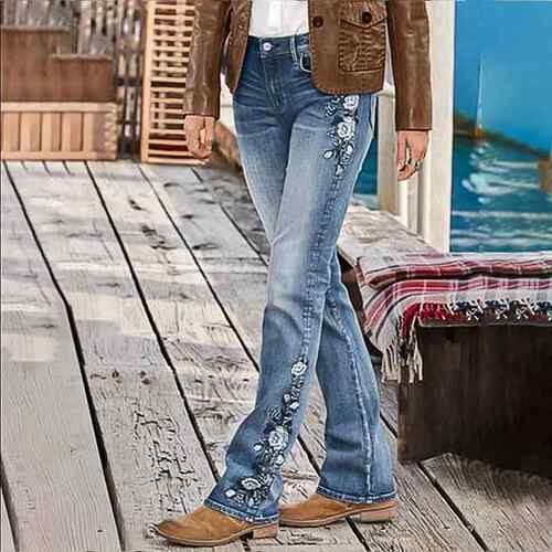 Women's thick jeans, high waisted pants, slightly flared