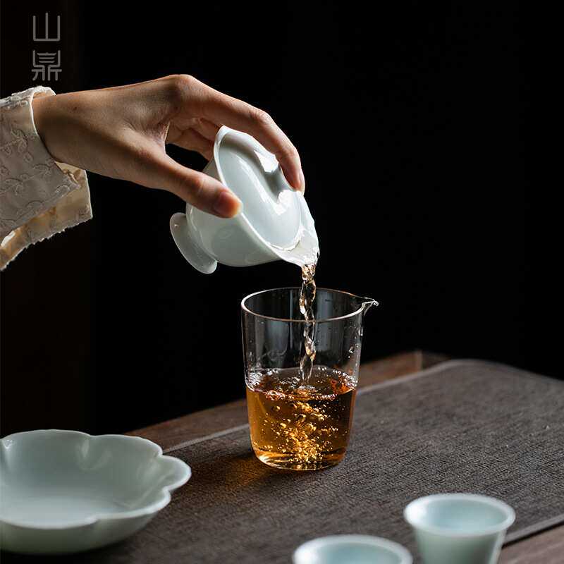 影青莲心二才盖碗家用陶瓷手抓碗办公泡茶碗功夫茶具茶碗带盖茶器