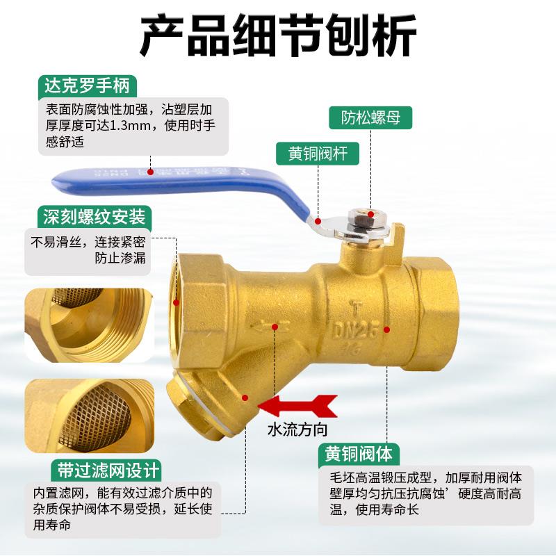 加厚黄铜Y型过滤器增压家用自来水管道15净水阀4分过滤器球阀DN20