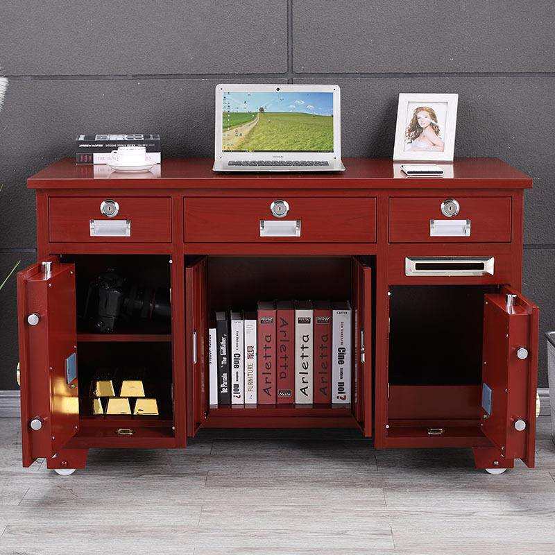 全钢防盗保险桌指纹密码办公桌一体带投币收银财务家用电脑保险箱